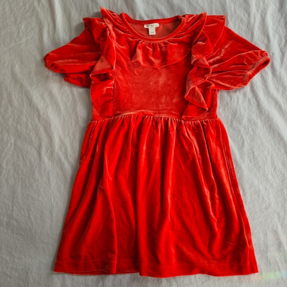 Crewcuts Girls Bright Red Velvet Ruffle Collar Party Dress 8 NWT
